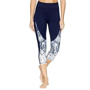SPLENDID STUDIO Navy & White Snakeskin Print Athletic Crop Legging Yoga Fitness
